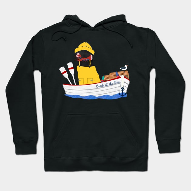 Preppy Black Lab Lobsterman Aboard The Catch of the Day Hoodie by emrdesigns